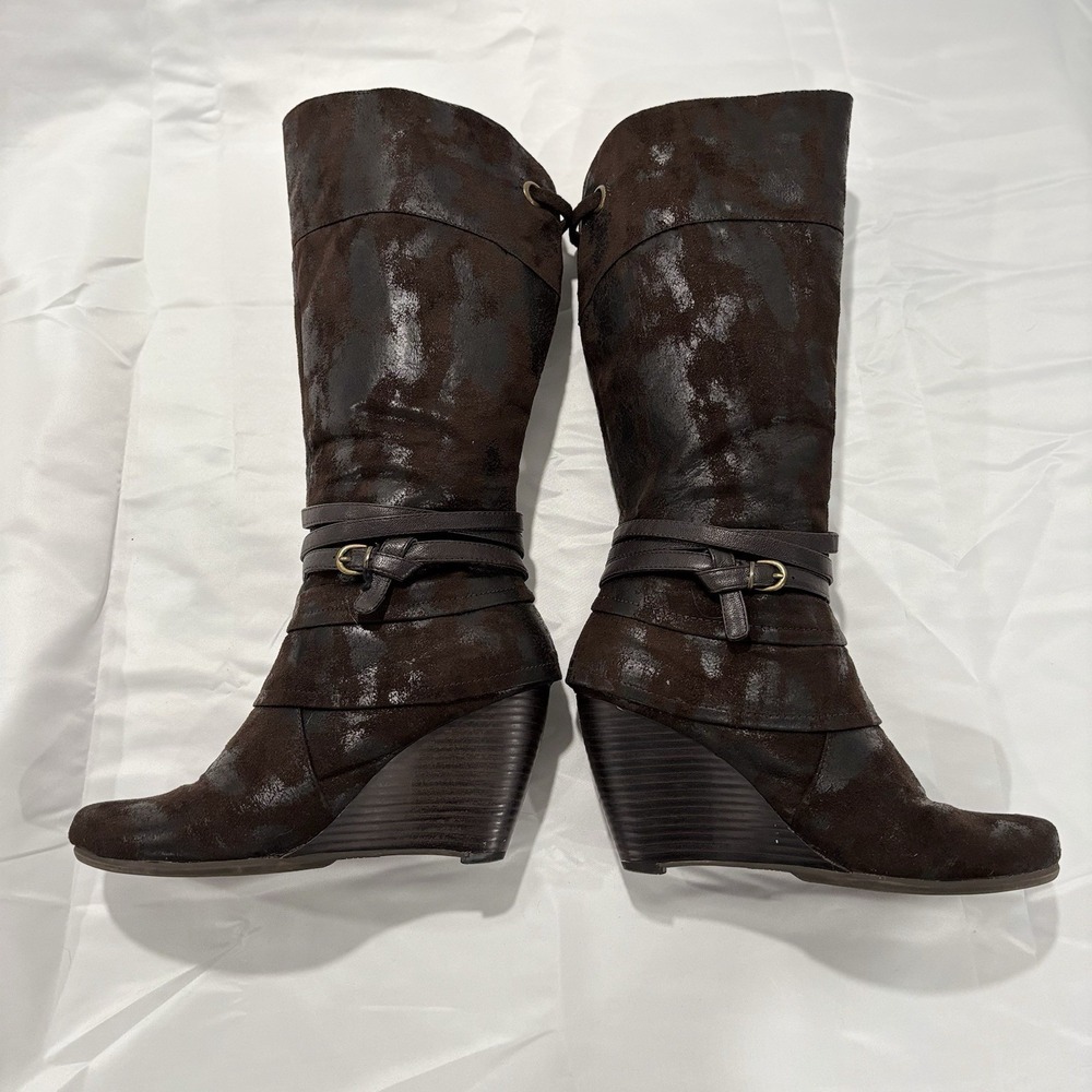 Bare Traps Womens Brown Faux Leather Knee High Boots US Sz 9M Distressed - Picture 9 of 11